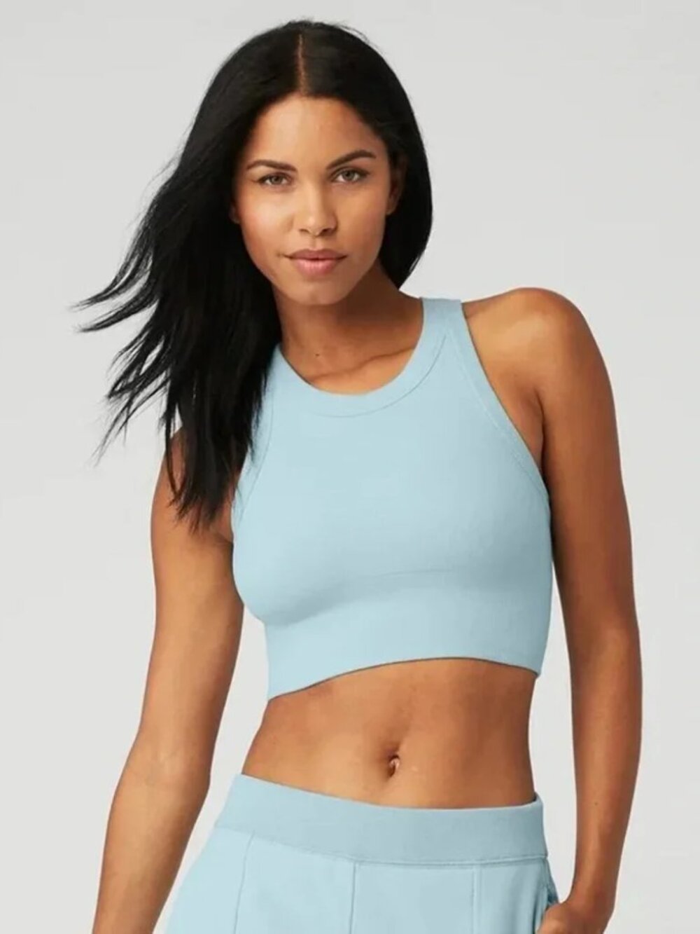 Alo Yoga Chalk Blue Seamless Delight High Neck Bra L